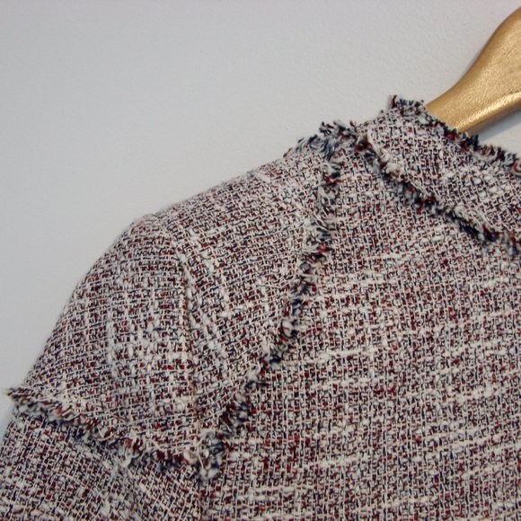 Banana Republic Tweed Linen Blend Jacket Blazer Fringe Collarless Size 4 - Picture 15 of 16